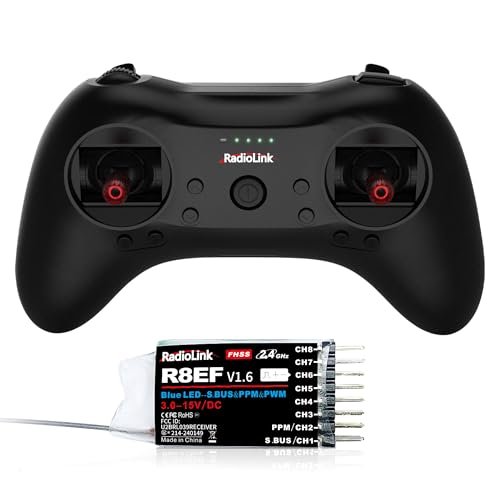Radiolink T8S 8 Channel 2.4GHz RC Transmitter with R8EF Receiver and Built in Lipo Battery for Drones Airplanes Cars and Boats Mode 2 Left Hand