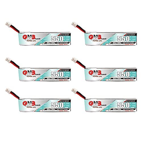 GAONENG 6pcs GNB LiPo Battery 1S 550mAh 3.7V 90C 180C for Tinyhawk Brushless 75mm FPV Drone Emax Tinyhawk S Happymodel Mobula6 HGLRC Petrel 75Whoop Spare RC Parts with Mini Cable Ph 2.0 Connector