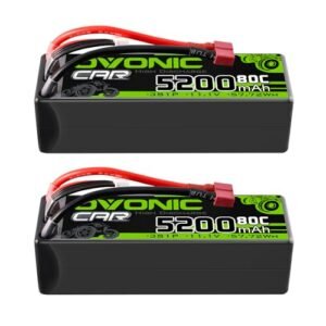 OVONIC Lipo Battery 11.1V 80C 5200mAh 3S Hardcase with Dean-Style T Plug for RC Boat ARR Car Truck Helicopter Airplane Racing Models 2 Packs