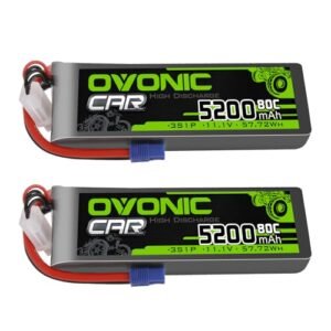 OVONIC 3S Lipo Battery 5200mAh 11.1V 80C with EC3 Plug for RC Helicopter Distributors and Racing Models 2 Pack