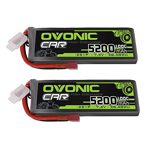 OVONIC Lipo Battery 2S 7.4V 5200mAh 100C with Dean-Style T Connector for Armadillo Truck RC and Other Models 2 Pack