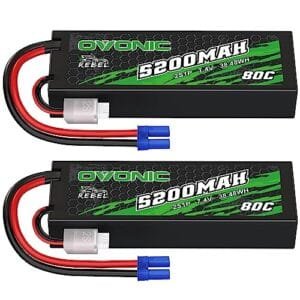 OVONIC 80C 2S 5200mAh 7.4V Lipo Battery with EC5 Connector for 1/5 Scale RC Cars and Trucks Arrma Losi Traxxas