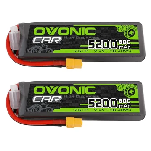 OVONIC 4S Lipo Battery 5200mAh 14.8V 80C with XT60 Plug for RC Car Truck Buggy Airplane Drone 2 Packs