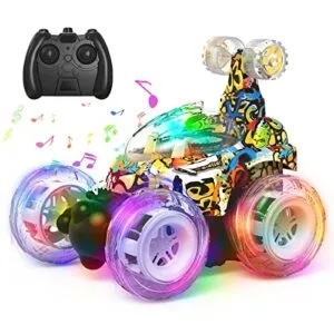 Kizeefun Turbo Twister RC Car Rechargeable Stunt Toy with 360° Rolling and Colorful Lights for Kids