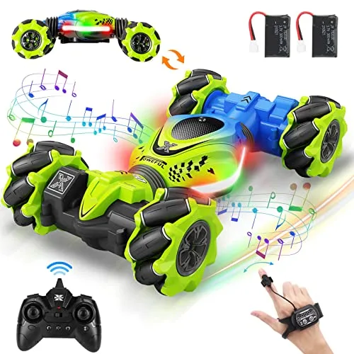 Fosgoit 2.4GHz 4WD RC Drift Car with LED Lights Gesture Sensing Remote Control Stunt Toy for Kids