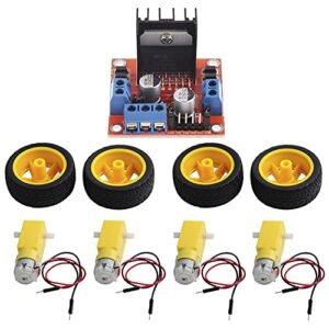 ShangHJ 4 Sets DC Gearbox Motor TT Motor 200RPM with L298N Motor Drive Controller Board for Arduino RC Car Controller App Projects
