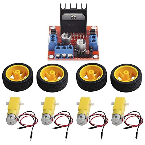 ShangHJ 4 Sets DC Gearbox Motor TT Motor 200RPM with L298N Motor Drive Controller Board for Arduino RC Car Controller App Projects