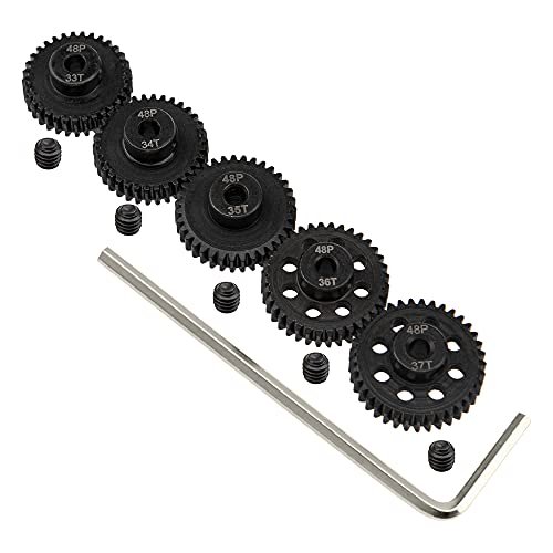 ShareGoo Steel 48P 3.175mm Pinion Gear Sets 5Pack 33T 34T 35T 36T 37T for 1/10 RC Monster Truck Buggy Compatible with Arrma HPI Kyosho Losi Axial Traxxas Tamiya Associated