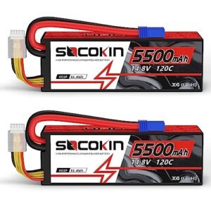 Socokin 4S Lipo Battery 5500mAh 14.8V 120C with EC5 Connector for Playmobil RC Fire Truck and Other RC Models 2 Pack