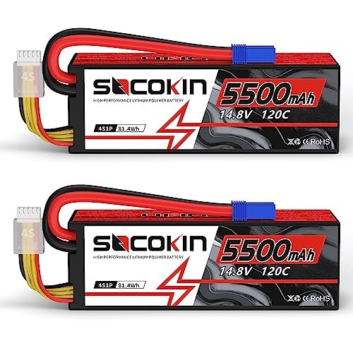 Socokin 4S Lipo Battery 5500mAh 14.8V 120C with EC5 Connector for Playmobil RC Fire Truck and Other RC Models 2 Pack