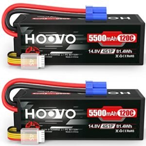 HOOVO 4S Lipo Battery 14.8V 5500mAh 120C RC Battery Hard Case EC5 Connector Perfect for Buggy vs Monster Truck RC Enthusiasts 2 Pack