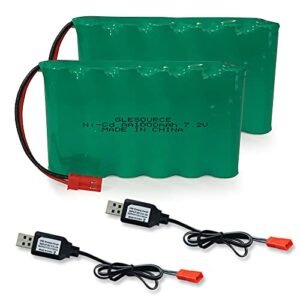 GLESOURCE 2 Pack 7.2V 1000mAh NiCd Rechargeable Battery with Red JST Plug and USB Charger Cable for TR 211 TR 215 550 15 Channel RC Excavator