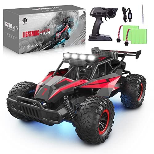 LARVEY 1/16 Scale RC Monster Truck Chassis with LED Lights 20 Km h High Speed Remote Control Car for Kids and Adults
