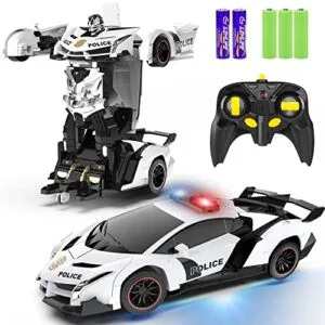 FDJ RC Transform Car Robot 2.4Ghz 1 18 Scale Transforming Police Toy with One Button Deformation and 360 Degree Rotation for Kids