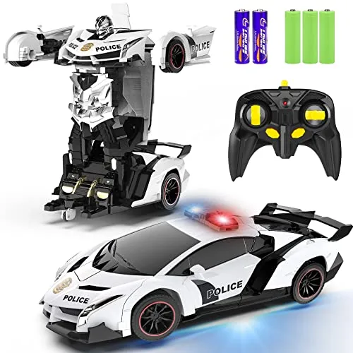 FDJ RC Transform Car Robot 2.4Ghz 1 18 Scale Transforming Police Toy with One Button Deformation and 360 Degree Rotation for Kids