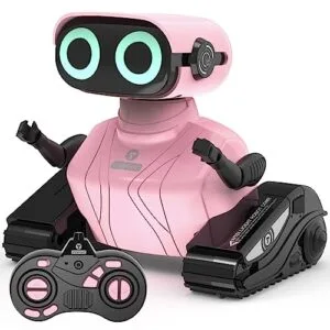 GILOBABY LED RC Jet Robot Toy Remote Control Dancing Robot with LED Eyes and Flexible Head for Kids Age 3+ Pink