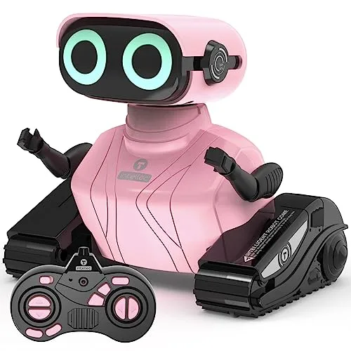 GILOBABY LED RC Jet Robot Toy Remote Control Dancing Robot with LED Eyes and Flexible Head for Kids Age 3+ Pink