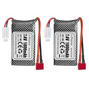 Fytoo 2PCS 7 4V 1000mah T Type Plug Lithium Battery for RC Tyre Truer and Various Models Including 18858 18859 HM163 HM164