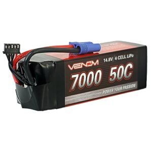 Venom Drive Series 50C 4S - 7000mAh 14.8V LiPo RC Battery, Lithium Polymer 4 Cell - Soft Silicone Connector & Compatible w/ 2WD, 4WD, Truck & Buggies
