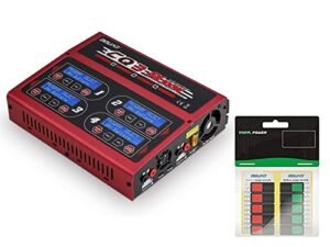 100Wx4/10Ax4 AC/DC 4 Port RC LiPo Charger Discharger Intelligent Balance Charger and 10pcs Battery Power Display Indicator Slider Marker Record Sticker for Rechargeable LiPo LiHV Li-ion Battery