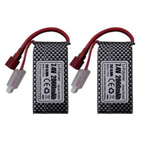 PUOO Accessory 2PCS 7.4V 2000mAh T Plug Lithium Battery for RC Foamies Free Plans Compatible with 9200 HB101 9200E 200E 9202E 9203E 9204E 9205E 9206E 2995 YC300 HM101 25 DJ02 9125 S920 WLtoys RC Car Remote Control Boat