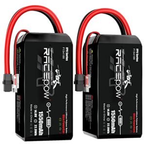 RACEPOW 1550mAh 14.8V 100C 4S Lipo Battery Pack with XT60 Connector for FPV Racing Drone Quadcopter Helicopter Airplane RC Models 2 Packs