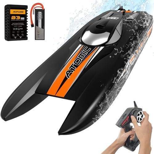 VOLANTEXRC AtomicX 40MPH Large RC Jet Boat with Brushless Motor and Low Battery Alarm for Adults