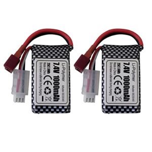 PUOO Accessory 2PCS 7.4V 1000mAh T-Type Plug Lithium Battery for 18858 18859 18859A 18859E HM163 HM164 35-DJ03 35-DJ04 SN-DJ02 16889 16889A 16890 2845 2846 Q901 Q902 Q903 302E RC Car,RC Drone