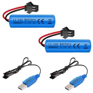 VICMILE RC USB Rechargeable 3.7V 800mAh Li ion Battery 2Pack with Chargers for Remote Control Cars E35 DE38 DE40 DE50 DE55 TB202 TM141 Toy Cars