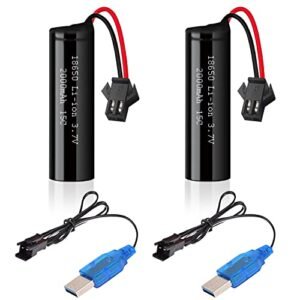 VICMILE 3.7V 2000mAh Li ion Battery 2Pack with USB Chargers for 2 RC Cars Same Frequency DE45 DE42 Remote Control Cars