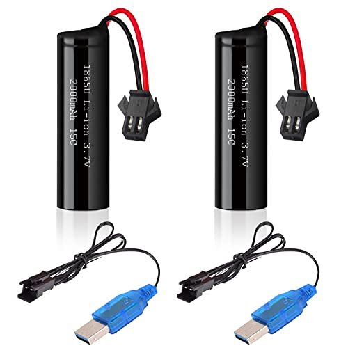 VICMILE 3.7V 2000mAh Li ion Battery 2Pack with USB Chargers for 2 RC Cars Same Frequency DE45 DE42 Remote Control Cars