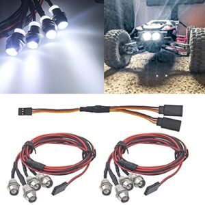 HIRCQOO 4Pcs White LED RC Crawler Headlights for Rampage RC Monster Truck Compatible with Traxxas HSP Tamiya Redcat RC4WD Axial SCX10 Kyosho Arrma 1/8 1/10 1/12 RC Car Truck Voltage 3V 7V