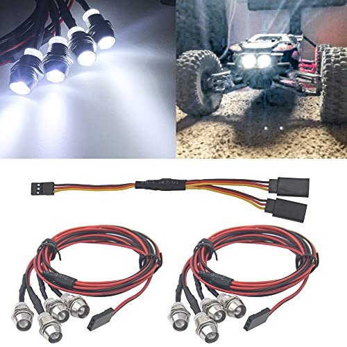 HIRCQOO 4Pcs White LED RC Crawler Headlights for Rampage RC Monster Truck Compatible with Traxxas HSP Tamiya Redcat RC4WD Axial SCX10 Kyosho Arrma 1/8 1/10 1/12 RC Car Truck Voltage 3V 7V