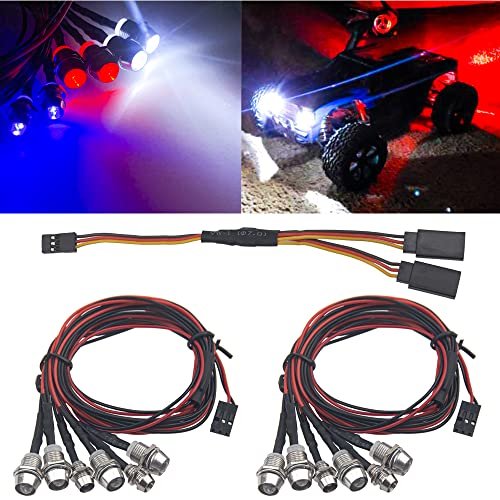 HIRCQOO 6LED RC Car Light Kit for Kyosho Tacoma RC Truck 2Blue 2White 2Red Headlights Taillights with JR Y Cable