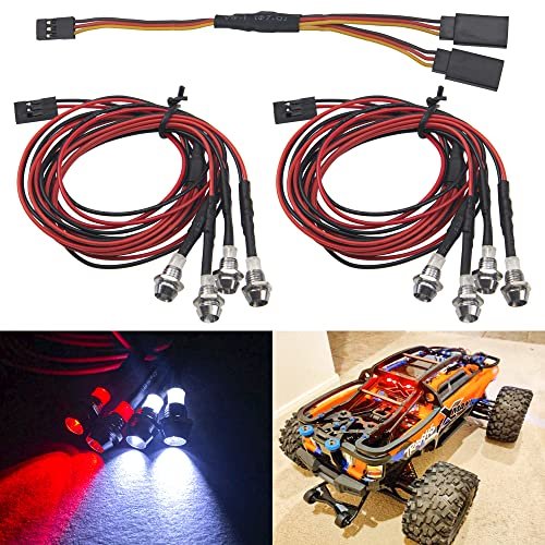HIRCQOO 4LED RC Car Light Kit for the Fastest HPI RC Car 2Red 2White LEDs 3mm with JR Y Cable