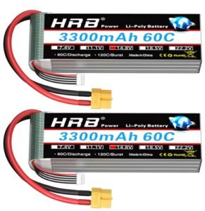 HRB 2 Packs 4S 3300mAh 14.8V 60C Lipo RC Battery with XT60 Plug for RC Helicopter vs Car
