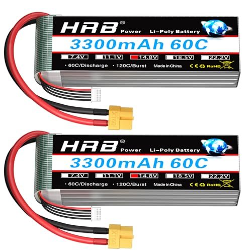 HRB 2 Packs 4S 3300mAh 14.8V 60C Lipo RC Battery with XT60 Plug for RC Helicopter vs Car
