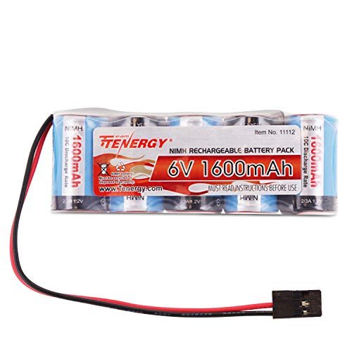 Tenergy New Bright RC 6V Battery 1600mAh NiMH Rechargeable RC Battery Pack with Hitec Connector for RC Vehicles