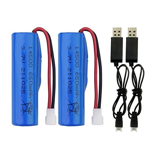 PUOO Accessory 2PCS 3.7V 650mAh Lithium Battery and USB Charger Compatible with Thunder Tiger Desperado RC Boat and SYMA Q9 H126 H131 H118 RH701 Remote Control Boats