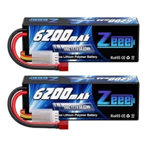 Zeee 3S Lipo Battery 6200mAh 11.1V 100C Hard Case with T Connector for RC Diesel Trucks and 1/8 1/10 Scale Vehicles 2 Pack