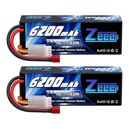 Zeee 3S Lipo Battery 6200mAh 11.1V 100C Hard Case with T Connector for RC Diesel Trucks and 1/8 1/10 Scale Vehicles 2 Pack