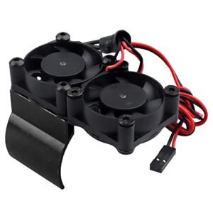 AllinRC Turbo Jet Aluminum RC Motor Heat Sink with Twin High Speed Fans for 540 550 Motors Compatible with Traxxas Redcat HSP HPI Wltoys Himoto Tamiya Black