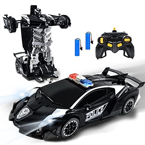VillaCool Northwest Scale RC Remote Control Robot Car 1/14 Scale Transformable Police Car with Gesture Sensing and 360 Speed Drifting
