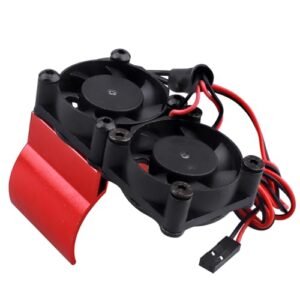 CrazyHobby JDM RC Car Motor Heat Sink Cooling Twin Fan with Thermal Sensor for 550 540 Size Motors Compatible with HSP HPI Wltoys Himoto Tamiya Redcat Racing Red