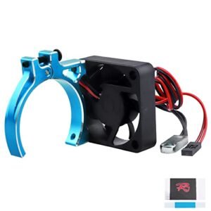 CrazyHobby RC Motor Cooling Fan with Thermal Sensor Aluminum Clamp Heatsink for 1/10 RC Buggy Shocks 42mm Motors Blue
