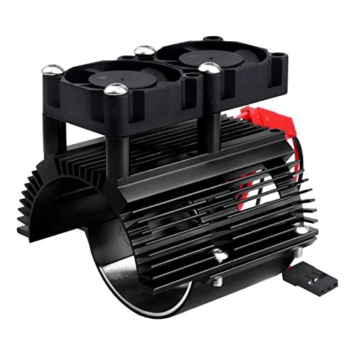 FriHobby Aluminum Motor Heat Sink with Twin Cooling Fan for RC Boats with Outboard Motors Compatible with 40 43mm Motors Black