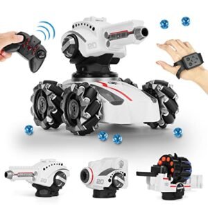 CXJ 3 Head RC Tank Car with RC Foam Fighters Plans Kids 4WD Battle Stunt Car Blow Bubble Shoot Foam Darts 360 Rotating LEDs Music Toy Gifts for 6 15 Years Old Boys Girls