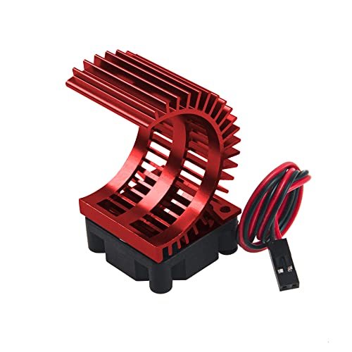 Vgoohobby RC Motor Heatsink with Cooling Fan for Himoto RC Truck 540 545 550 Brushless Brushed Electric Engine Heat Sink Compatible with Traxxas HSP HPI Wltoys Axial Tamiya 1/10 RC Crawler Truck Car Red