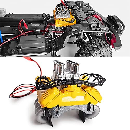 Aussie V8 RC Engine Simulator Kit High Quality Metal Plastic Radiator Fan with Heatsink Cover for 1/10 TRX TRX4 Crawler Car Yellow