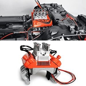 RC Hub V8 Engine Fans Radiator Motor with Heatsink Cover Orange for 1 10 TRX4 RC Crawler Scale Engine